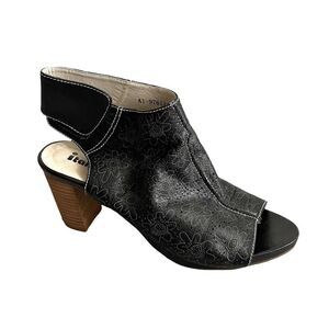 ITALMODA Leather Sling Back Open Toe Sandals Shoes Heel Floral Design Black 41